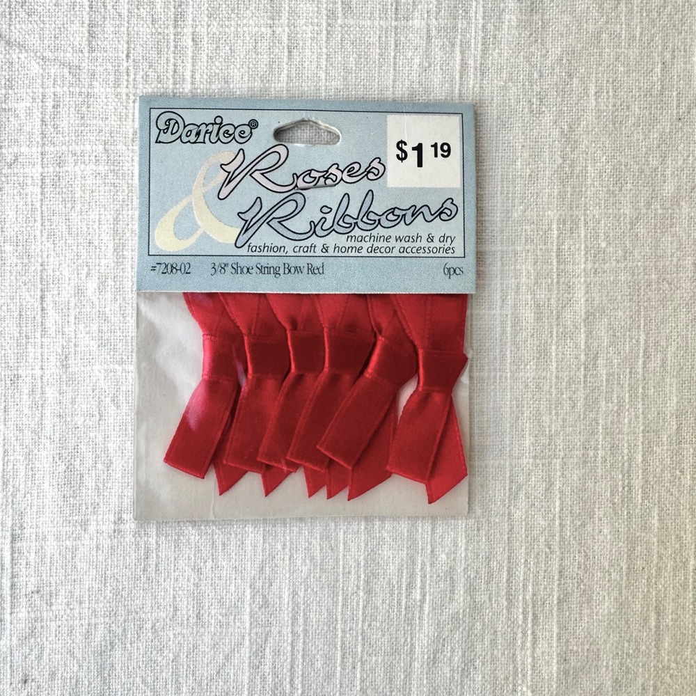 Vintage Darice Red Satin Ribbon Bows 3/8" NOS Sealed Pack 6 Craft Sewing 7208-02